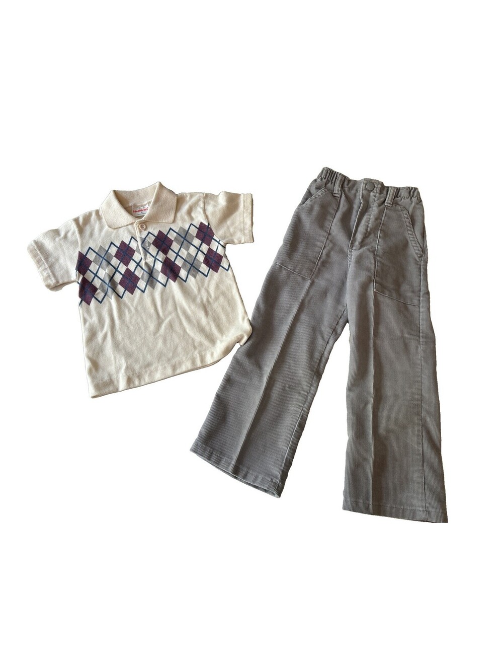 Healthtex Outfit Diamond Shirt Grey Corduroy Pants Sz 4 Vtg Boys Classic Collar